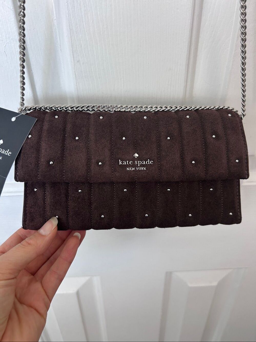 Kate Spade Scarlett Quilted Suede Wallet On Chain brown Crossbody wristlet